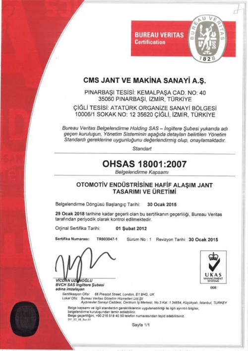 CMS OHSAS 18001 Kalite Belgesi